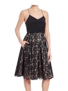 Eliza J Black Floral Lace Skirt with Nude Lining